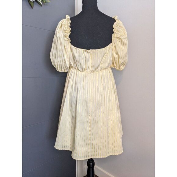 Revolve Lovers and Friends Pearl Mini Dress Yellow Striped Puff Sleeve - L - Picture 2 of 8